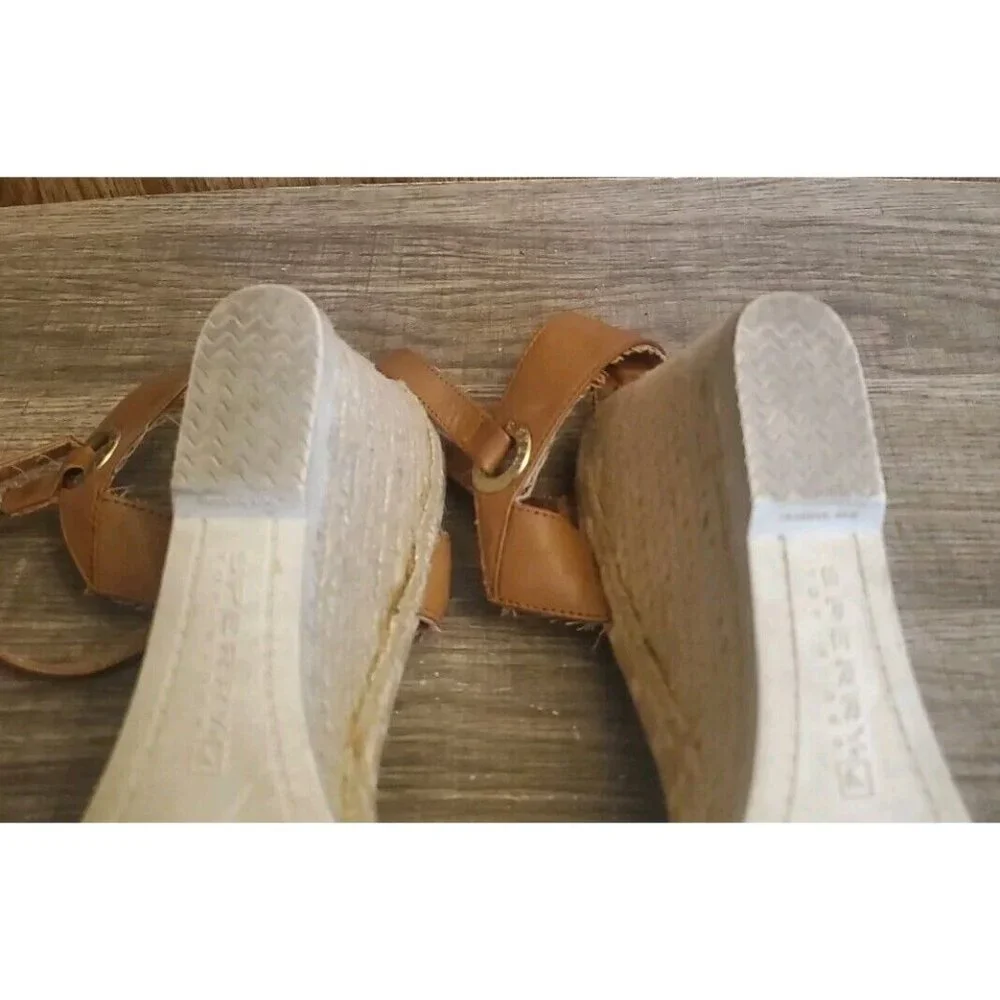 Sperry Top Sider Saylor Espadrilles Wedge Ankle Strap‎ Sandals Womens 10 Brown